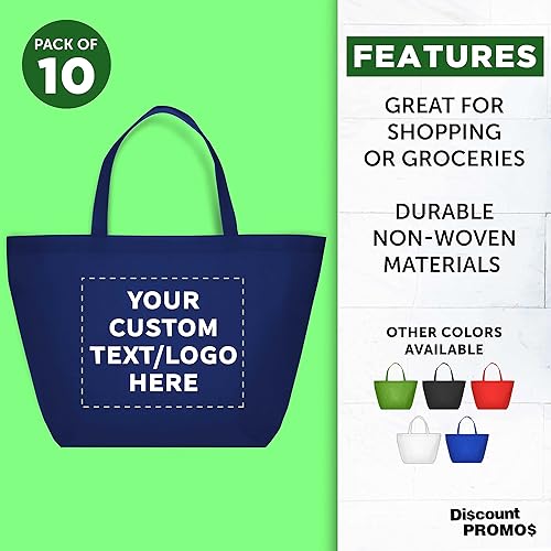 Miniatura 8 de DISCOUNT PROMOS Juego de 100 bolsas personalizadas de estilo sureño para comestibles, paquete a granel personalizado, bolsas de compras y