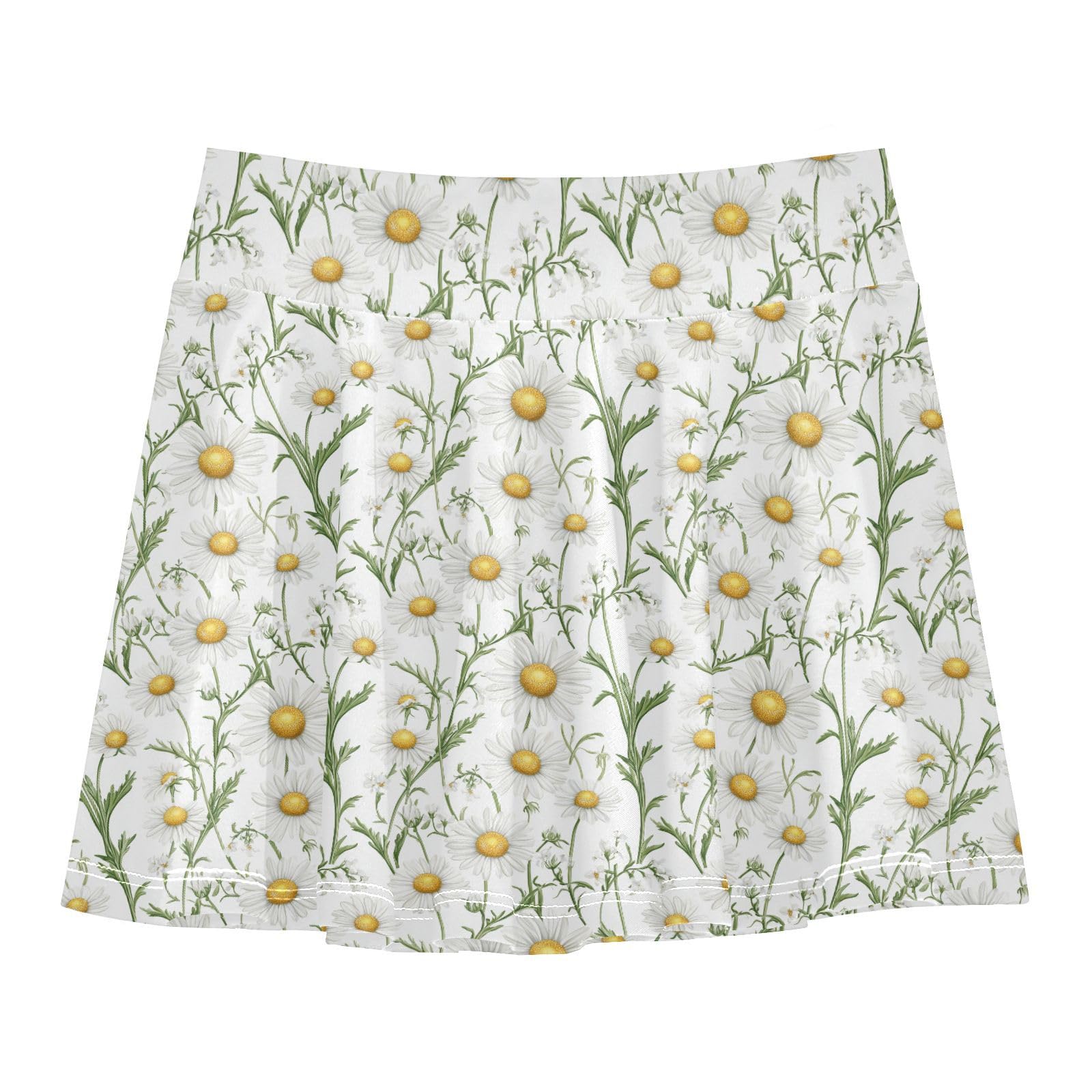 White Daisies Flowy Girls Skirts with Built-in Shorts Cheer Skirt Kids Little Girl Active SkortWith Pockets