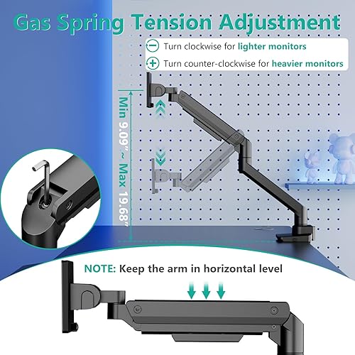 Miniatura 7 de WALI Brazo de monitor ultraancho para pantallas curvadas de 17 a 49 pulgadas, soporta 44 libras, soporte de escritorio para Samsung Odyssey G9, 75 x