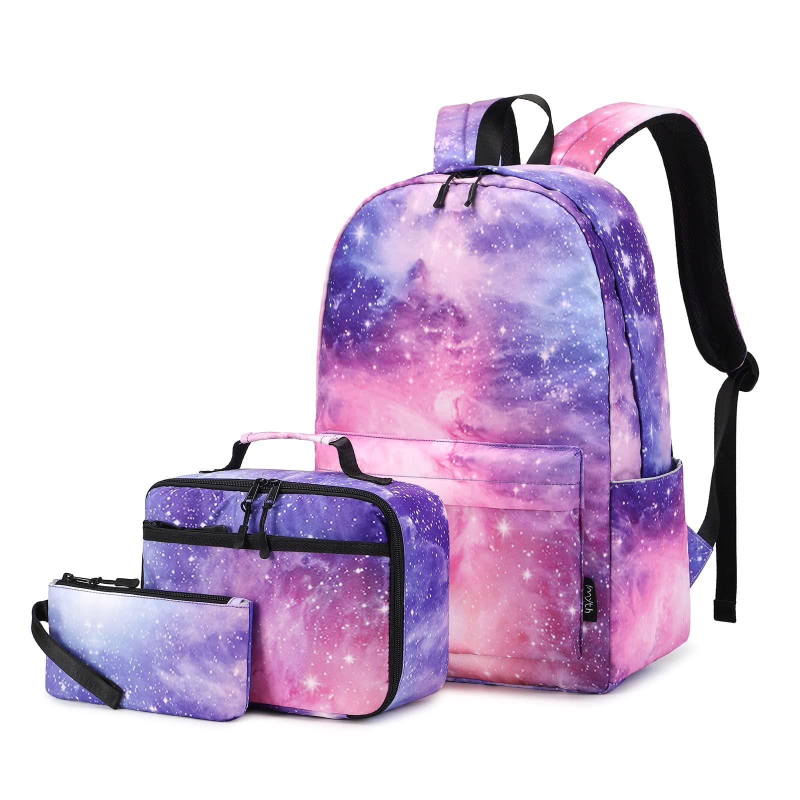 Imyth Backpack for Teen Girls School Gift Bookbag Lunch Box Pencil Bag 3 in 1 Set (Sky-Pink)