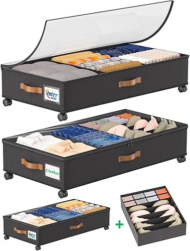 Miniatura 11 de Paquete de 2 contenedores de almacenamiento debajo de la cama con ruedas, contenedores de almacenamiento de zapatos debajo de la cama, organizador