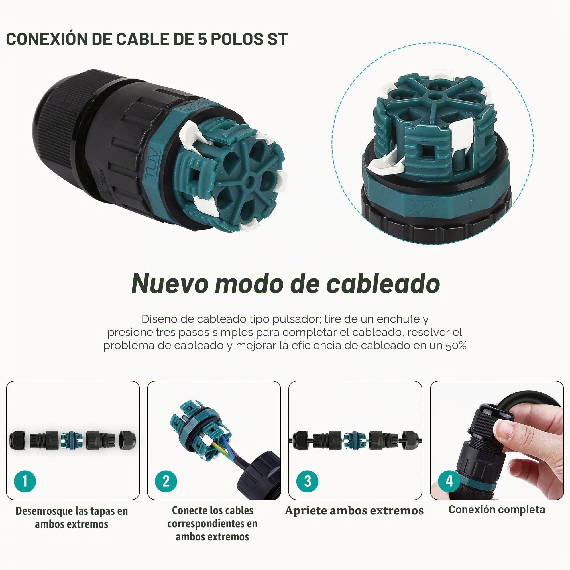 Conector de cable resistente al agua IP68, manguito de conexión de 5 pines para diámetro de 5-14mm, manguito de conexión, cable subterráneo, caja de conexión, resistente al agua, 3 unidades