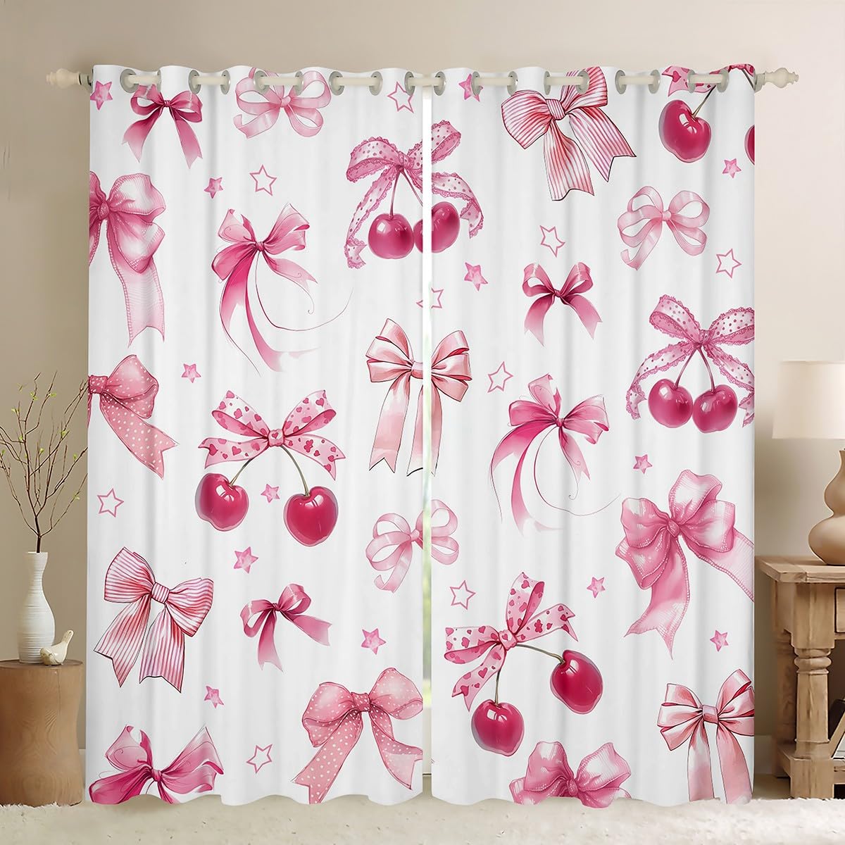 Rideaux de fenêtre à nœud rose pour offrir douceur et rêve à votre fille