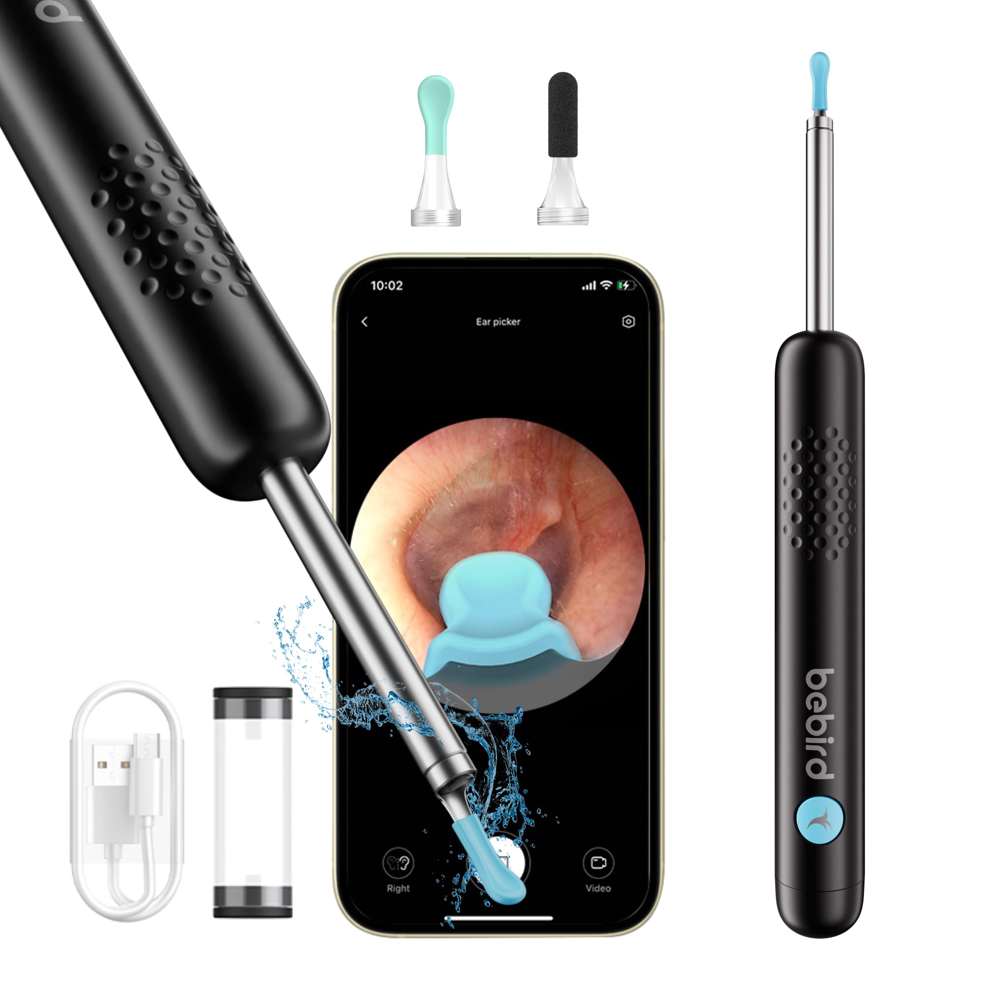 Bebird Otoscope R1 - Nettoyeur d'oreille HD 1080p avec caméra, otoscope avec lumière, otoscope grand angle IP67 - Étanche - Pour adultes, enfants, iOS, Android