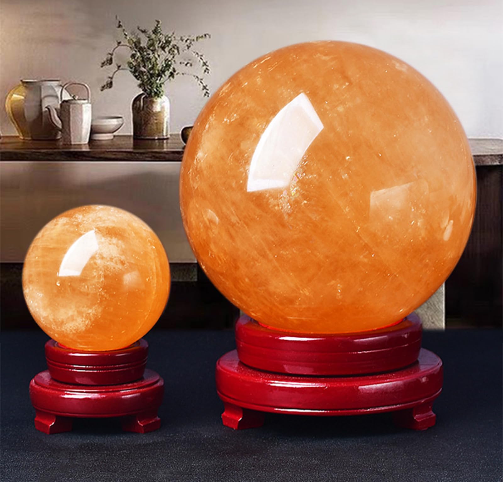 Sfera di Cristallo di citrino Naturale + Supporto - Scultura di Cristallo con Sfera di Pietra preziosa - Cristallo Feng Shui per ricchezza e Successo,7.87in