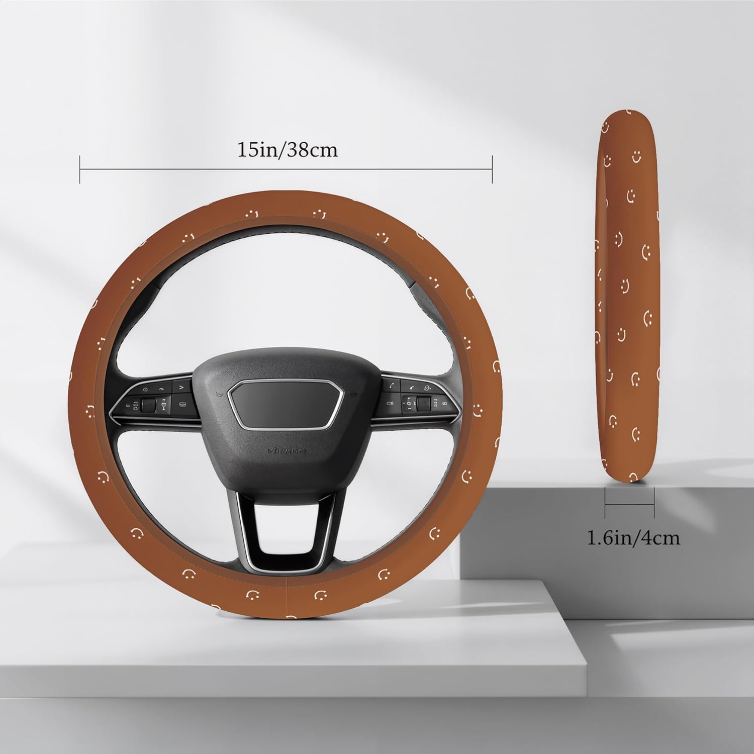 Soft Brown Steering Wheel Cover Cute Cloth Fabric Car Wheel Cover Breathable Washable Cool in Summer Universal 14.5 15 Inch - Image 6