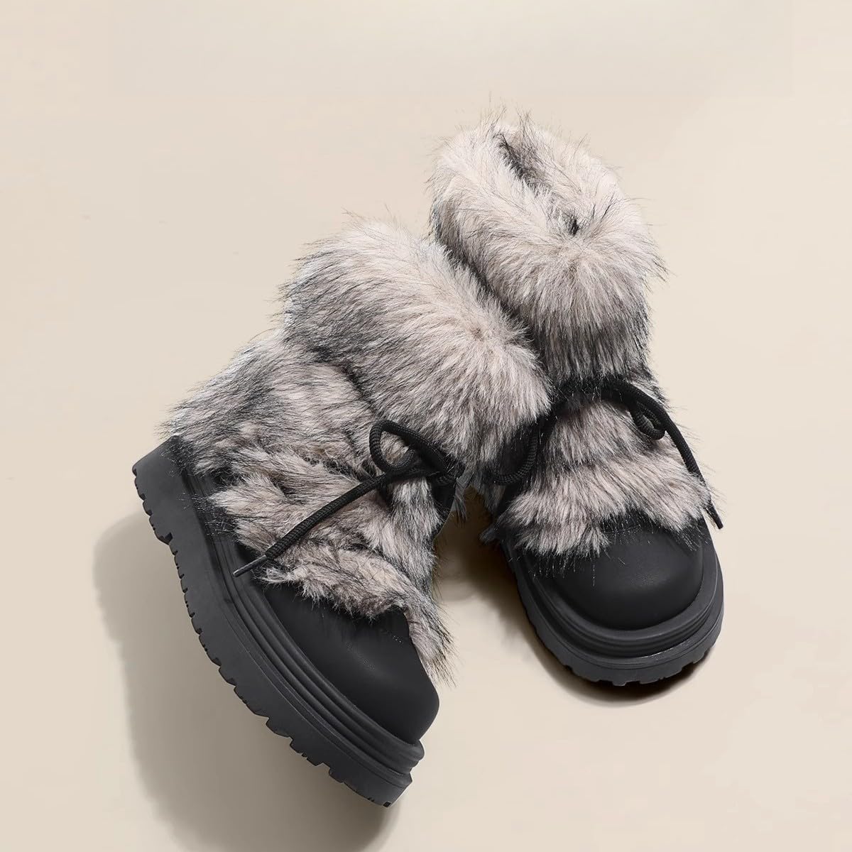 Women's Cute Snow Boots Winter Warm Faux Fur Lined Platform Ankle Boots with Lace Up Design for Casual Outdoor Wear