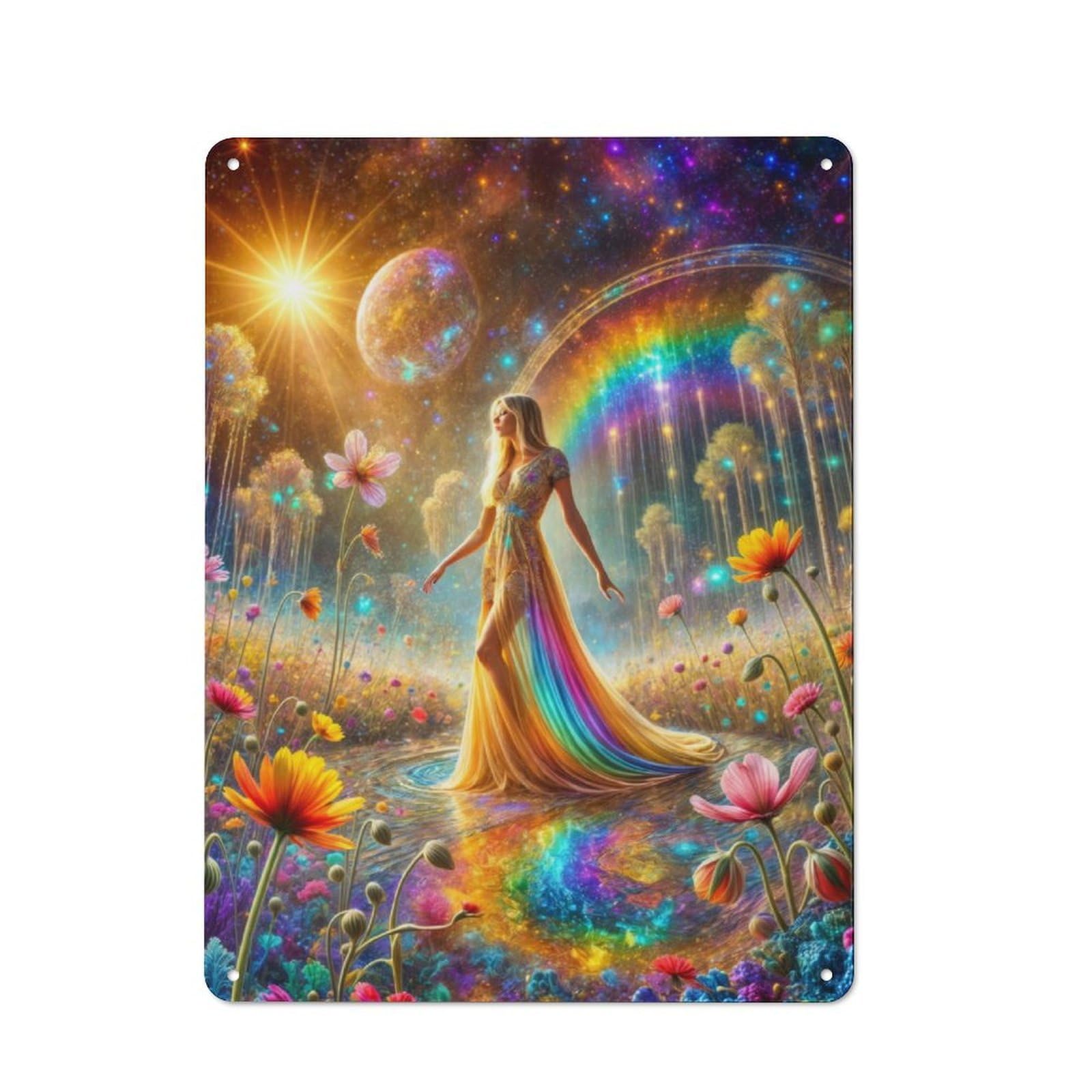 Junmoney Rainbow Cosmic Garden Metal Sign 40X30cm With For Workshop Wall, Rustic Decor, For Collectors Decorating Workshops And Hobby Rooms