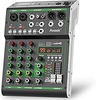 Aveek 4-Channel Professional Audio Mixer with Bluetooth, USB Recording, 48V Phantom Power & 99 DSP Effects for DJ, Karaoke, Streaming