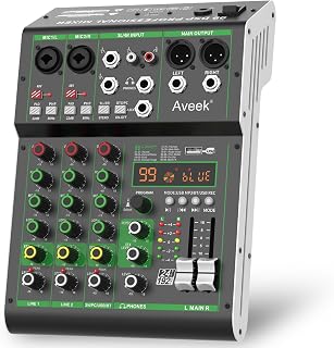 Aveek 4-Channel Professional Audio Mixer with Bluetooth, USB Recording, 48V Phantom Power & 99 DSP Effects for DJ, Karaoke, Streaming