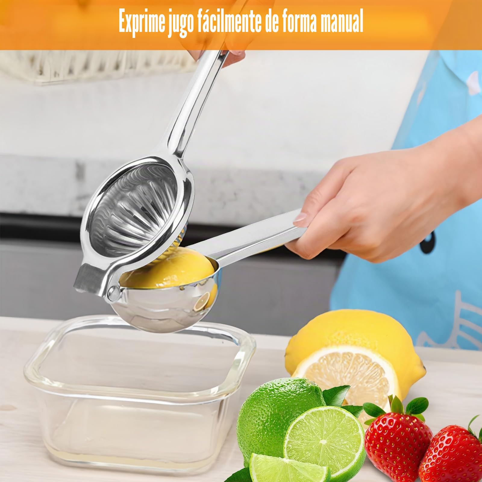 Exprimidor Limón Manual Plata, Extractor Jugo Acero Inoxidable, Prensa Mano Limones Anticáustico para Cocina, Cócteles, Bares, Restaurante, Exprimidor Limon para Cítricos, Naranja, Lima (8cm Diámetro)