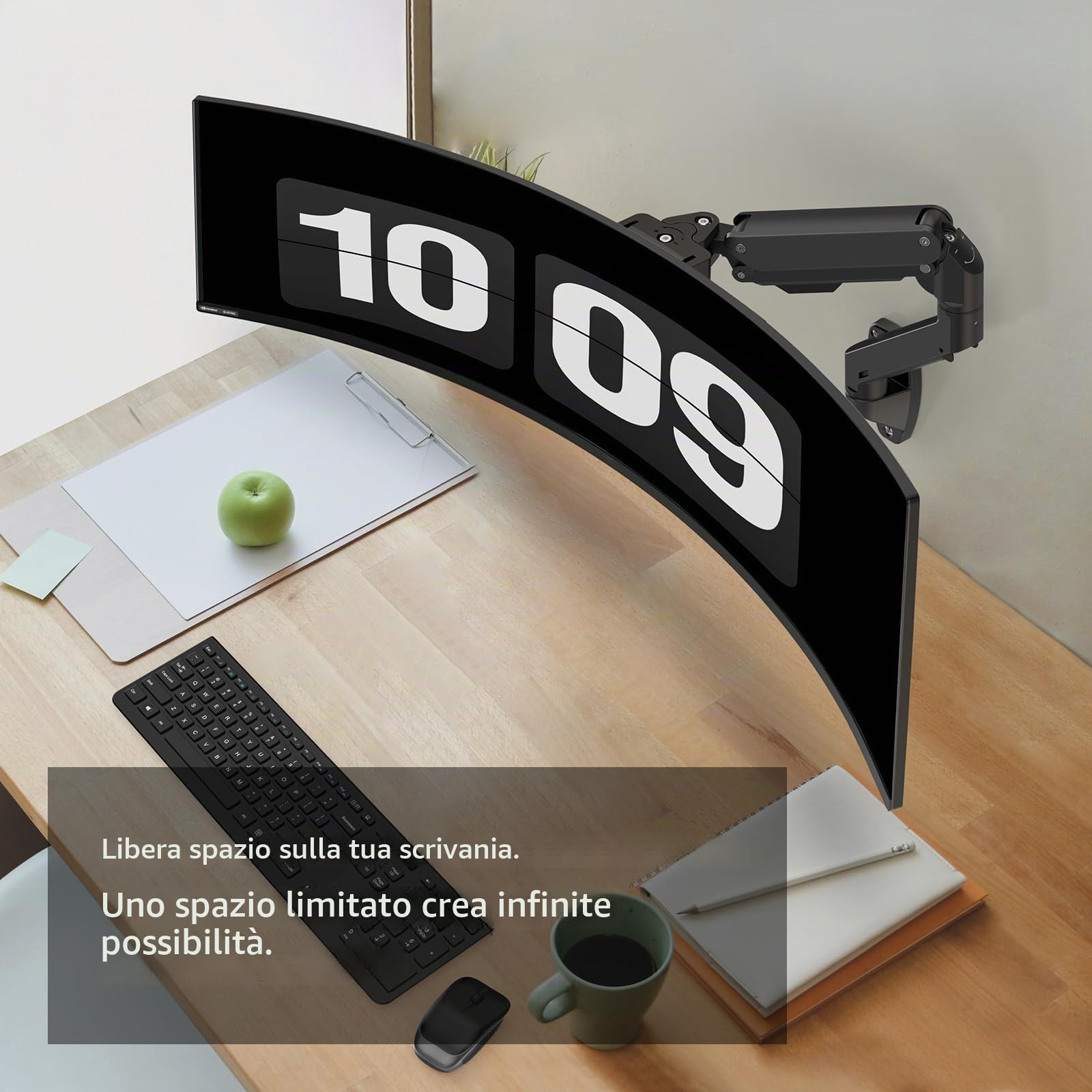 BEWISER Braccio per monitor resistente in alluminio da 49 pollici, lussuoso supporto da parete per monitor 34-57, supporta fino a 20 kg, supporto da parete Ultrawide da 57 pollici, nero