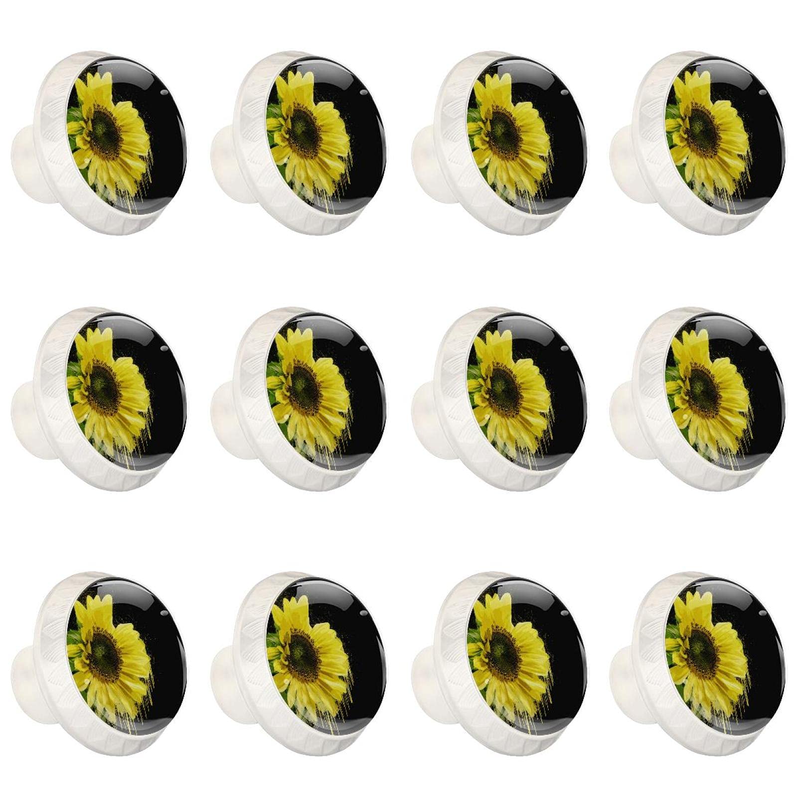 Boutons d'armoires de cuisine ronds au design tournesol noir résistant lot de 12