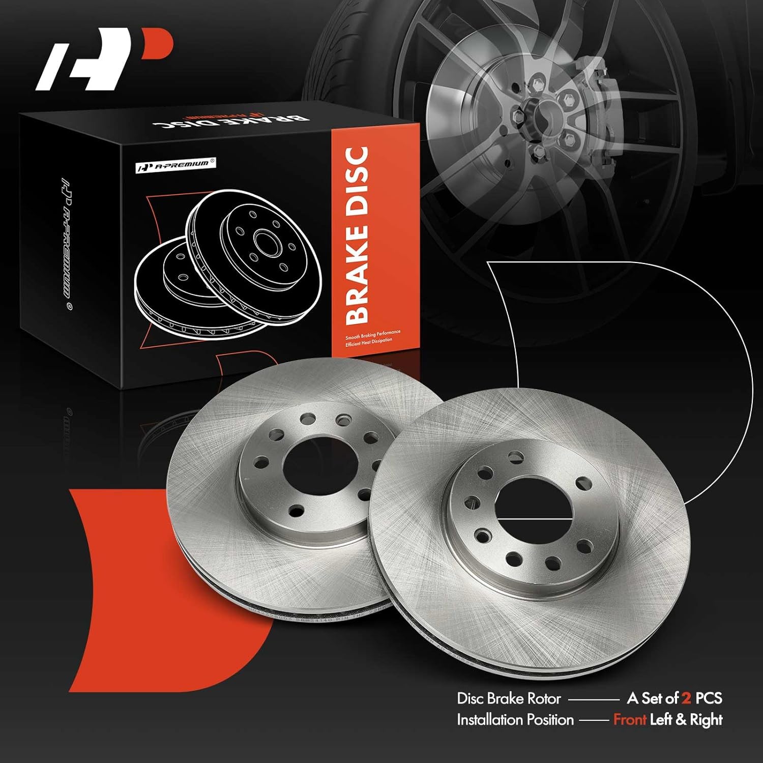 A-Premium 11.34 inch (288mm) Front Vented Disc Brake Rotors Compatible with Select Saab, Saturn Models - 9-3, 9-5, 900 & Saturn L100, L200, L300, LS, LS1, LS2, LW1, LW2, LW200, LW300, 2-PC Set