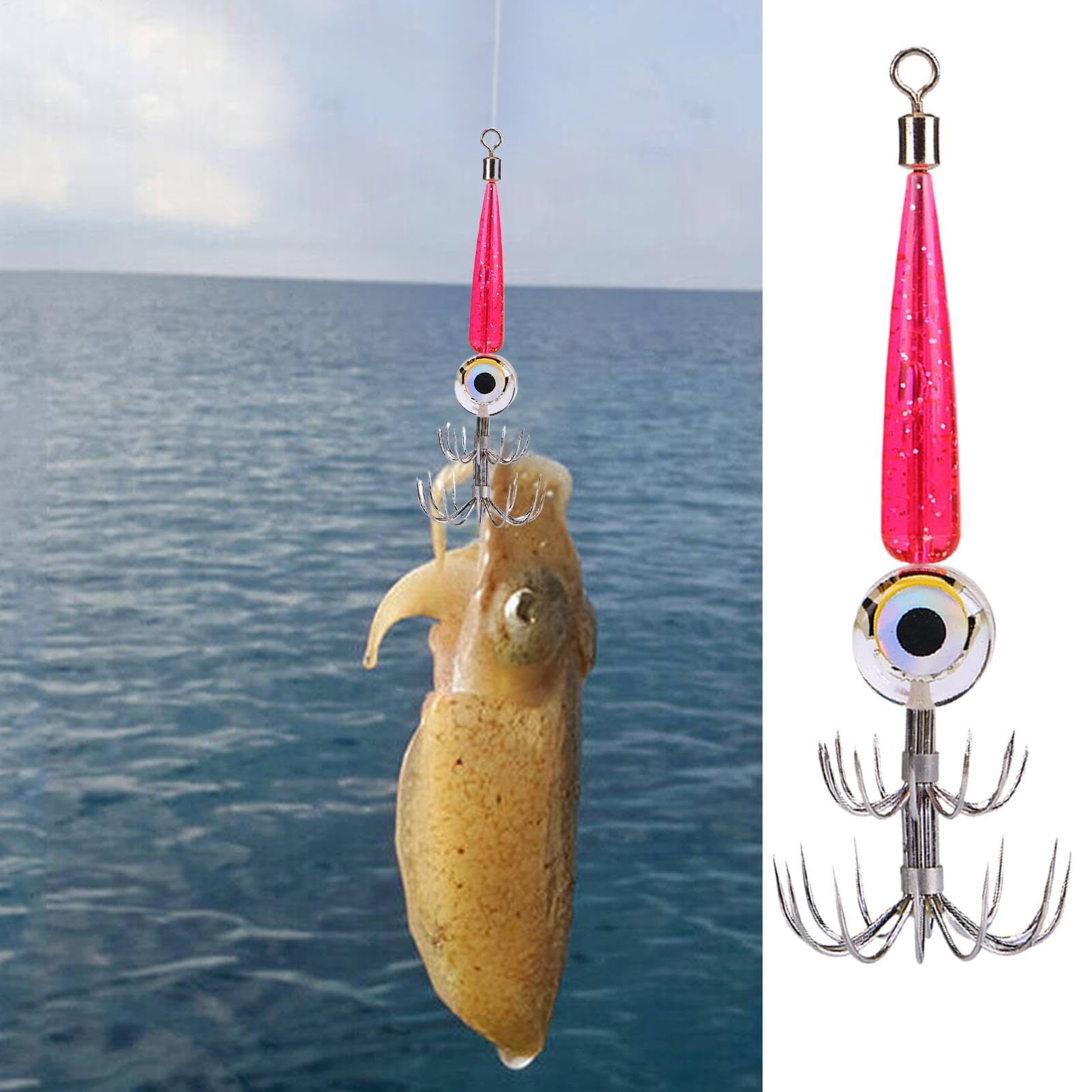 Camarones Luminosos Calamar Jig Señuelos De Pesca En El Mar,Señuelo Octopus Sepia Señuelos De Pesca En El Mar,Jigs De Calamar Que Brillan En Agua Salada,Señuelo De Pesca Impermeable con Luz LED
