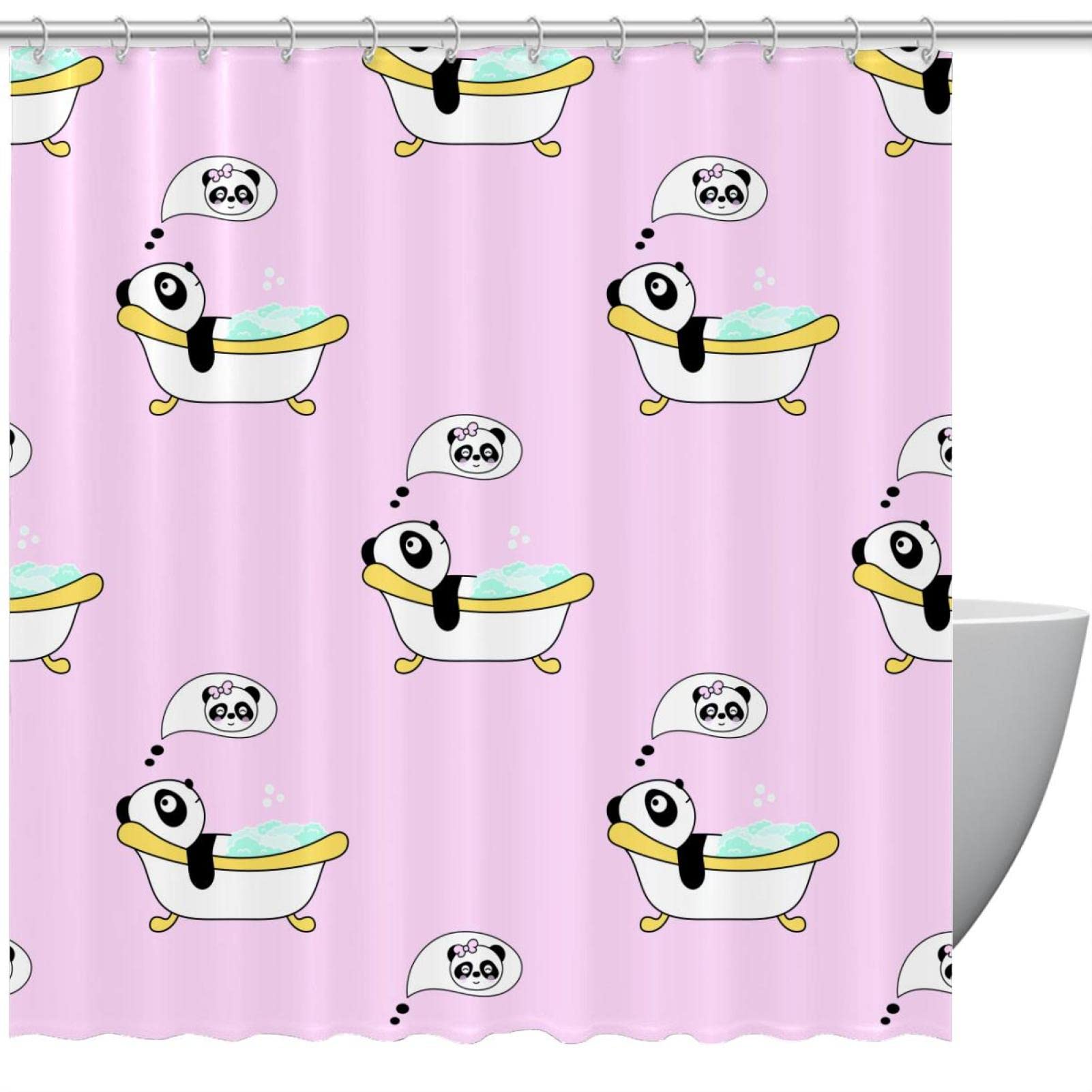 Rideau de douche panda 152x183 cm imperméable avec ses 12 crochets inclus