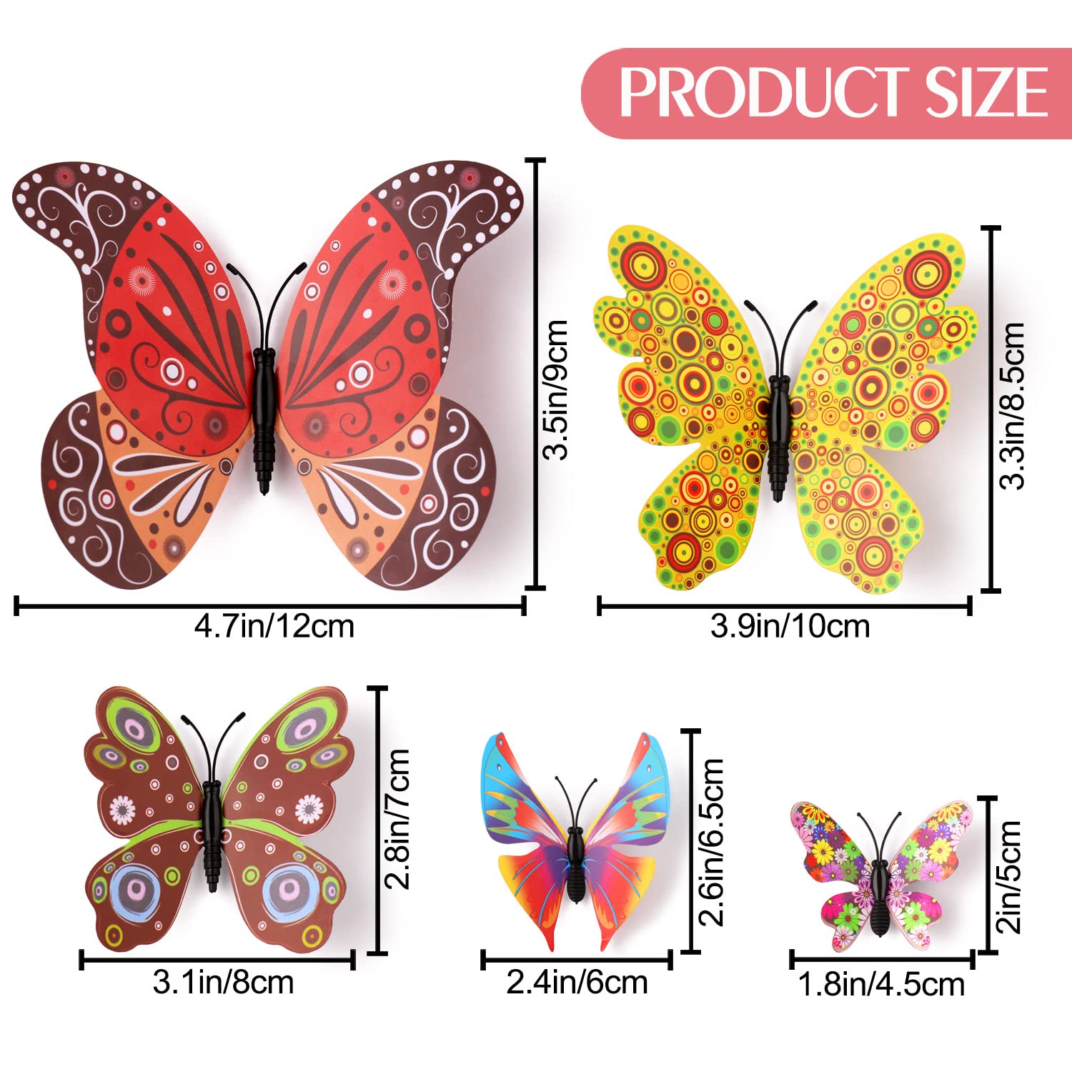 72 Autocollants Papillons 3D Aimants - Déco Murale Amovible - 6 Modèles - Pour Maison, Mariage, Fête