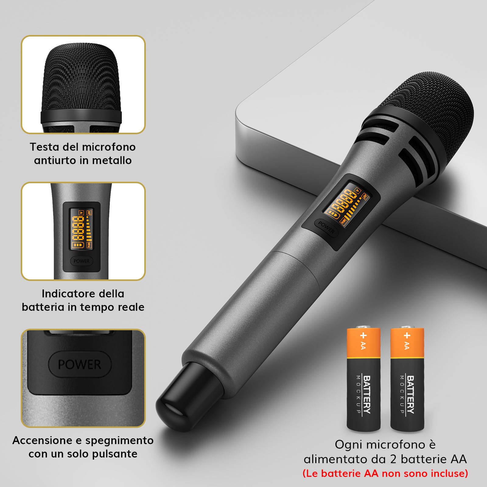 TONOR Microfono Wireless Karaoke con 4x5 Canali, 4 UHF Microfoni Palmare Senza Fili con Portata 60m, Sistema di Microfono Adatto per Canto/Festa/Chiesa/Matrimonio/PA Speaker