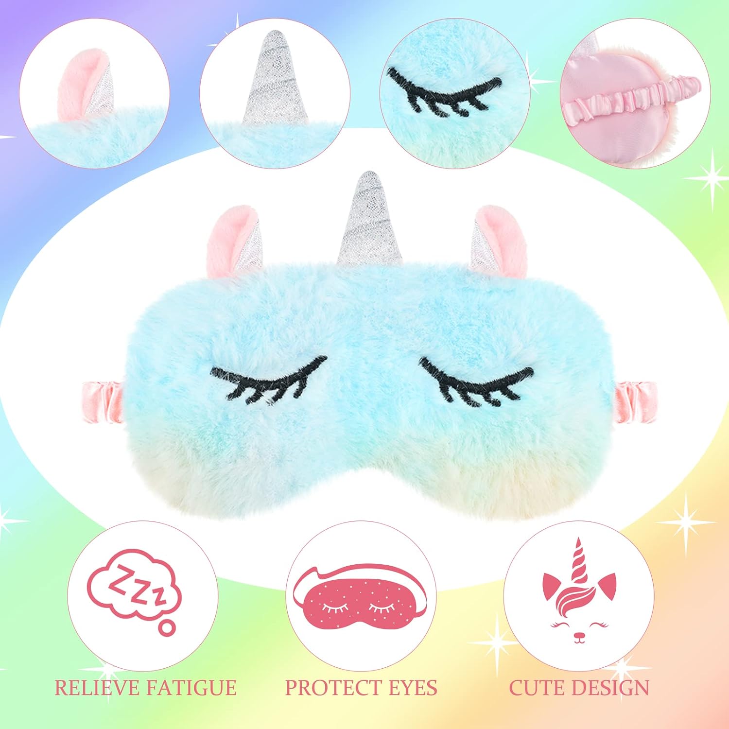 Newcotte 12 Pcs Unicorn Sleep Mask Rainbow Unicorn Plush Eye Covers Soft Eye Mask for Sleeping Bulk Funny Sleeping Mask Sleep Blindfold for Women Night Party Travel Nap Lunch Break