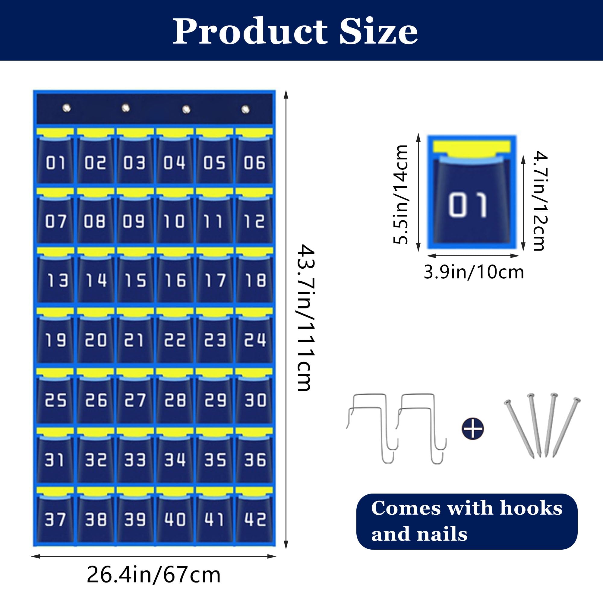 Niuhong Classroom Office Storage Bag Cell Phone Bags Wall Numbered Office Storage Mobile Hanging Organizer Holder Multifunctional with 4 Hooks (Blue - Image 2