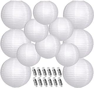 YUNXUAN Paper Lanterns Decorative, White Hanging Round Chinese Lanterns with Lights for Wedding Anniversary Birthday Party...
