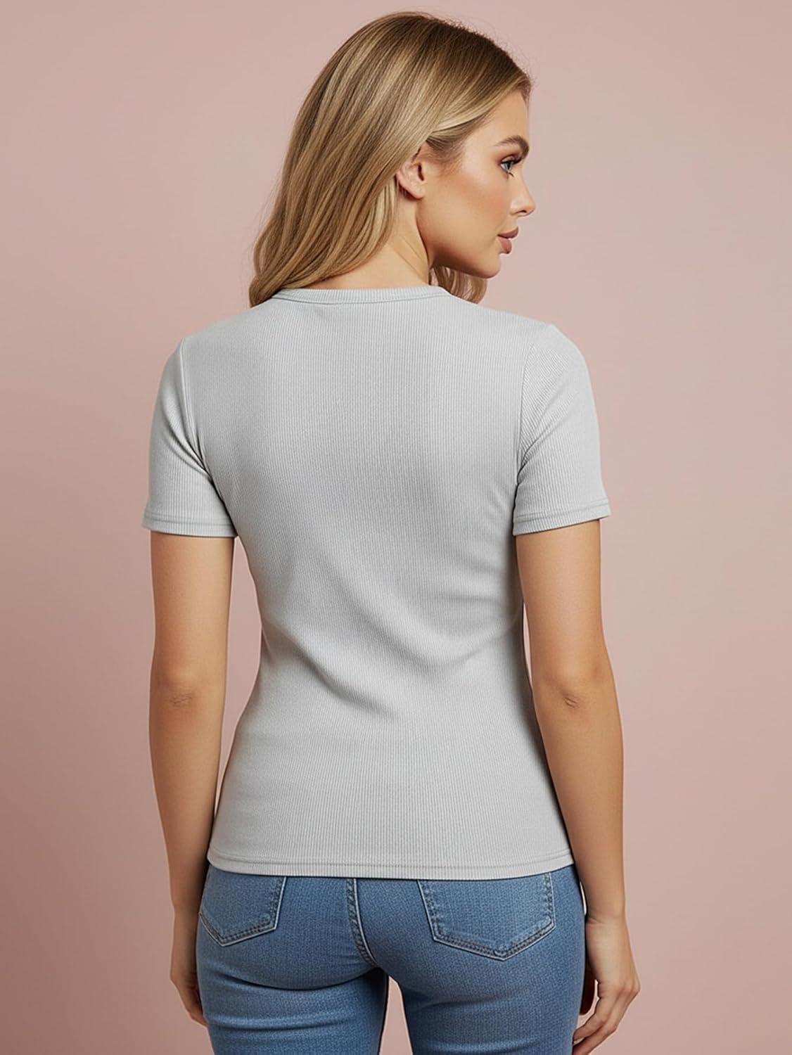 Women's 3 Pack Short Sleeve T Shirts Summer Crew Neck Ribbed Knit Dressy Casual Tops Basic Tees - Image 2