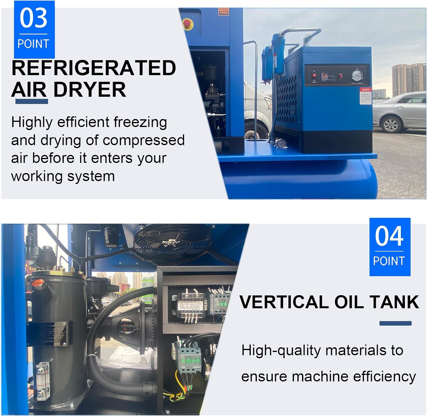 7.5KW/10HP All-in-One Rotary Screw Air Compressor 39CFM@150PSI/230V/60Hz/3-Phase with 80 Gallon ASME Tank and Refrigerated Air Dryer, Stationary Industrial Air Compressor