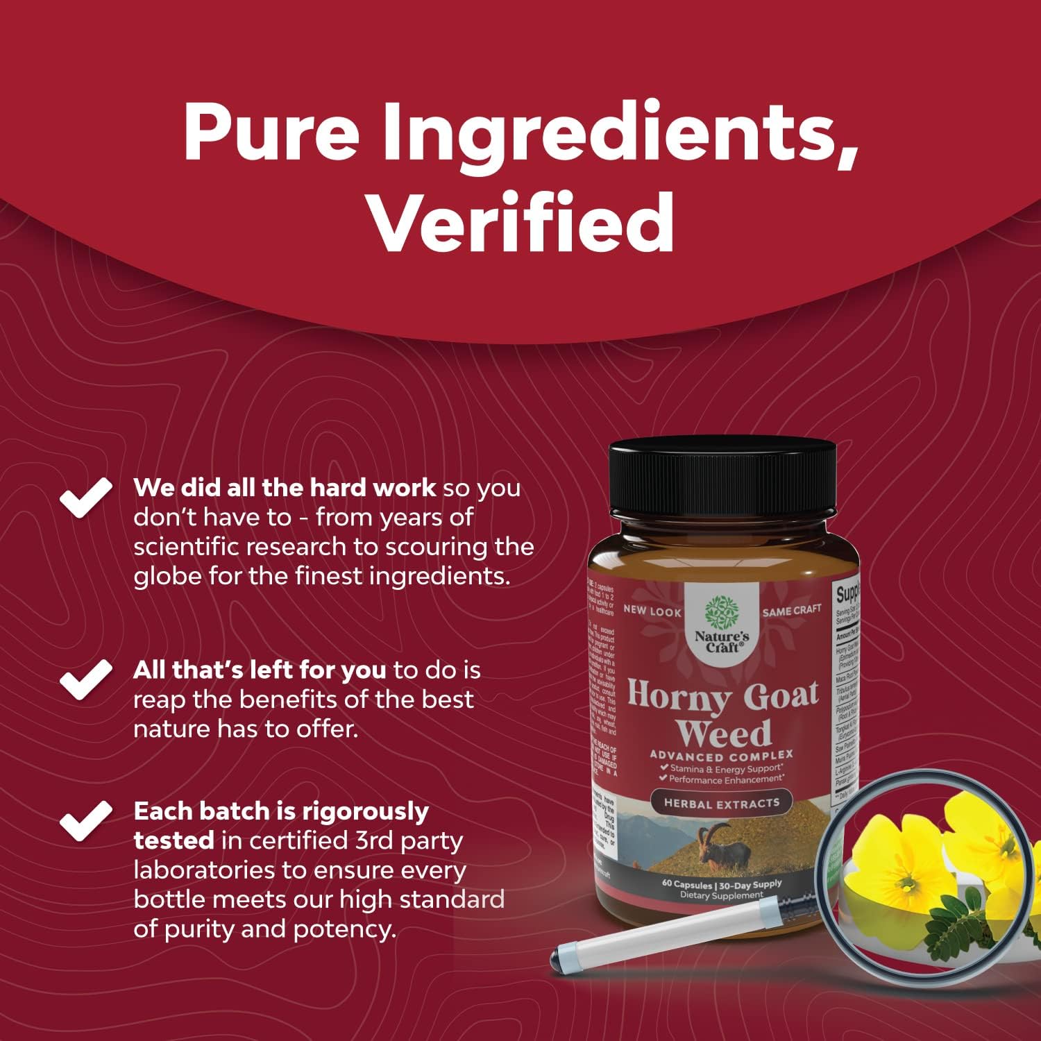 Horny Goat Weed Extract Complex - Invigorating Blend with Tribulus Saw Palmetto L Arginine and Tongkat Ali Extract and Maca Root for Men and Women for Enhanced Energy and Stamina - 30 Servings