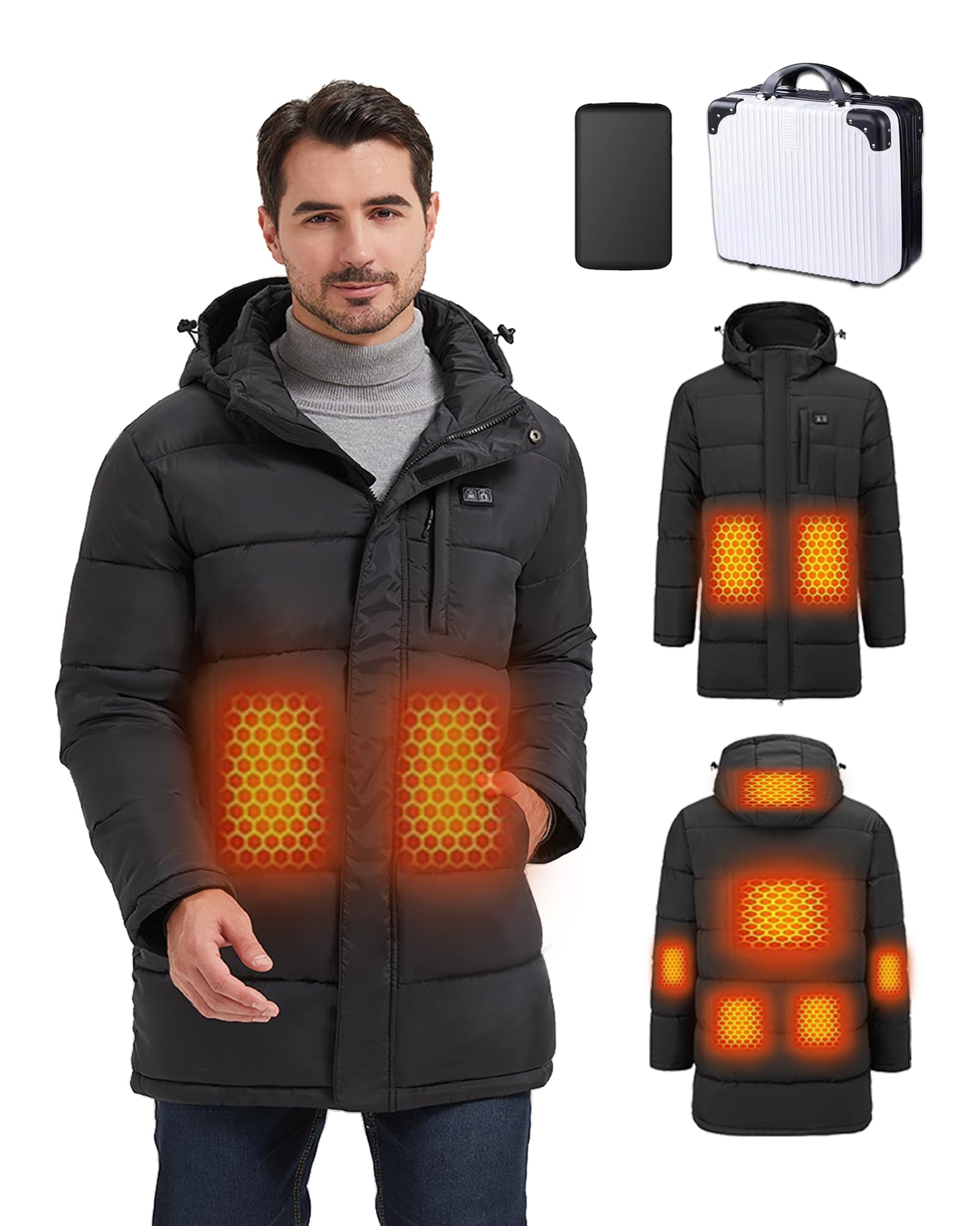 Heated Jackets for Men Mens Heated Jacket with 8 Heat Zones Mens Heated Coat for Winter Outdoor