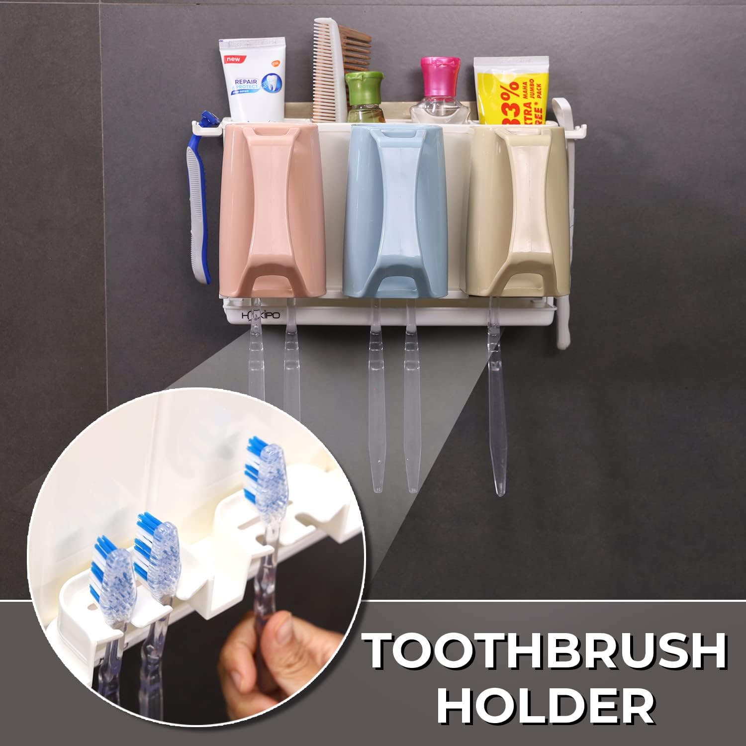 HOKIPO Magic Sticker Toothbrush Holder - No Drill! -3 HOKIPO Magic Sticker Toothbrush Holder - No Drill! -3