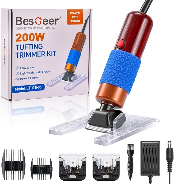 BESGEER 200W Carpet Trimmer with Optimized Shearing Guide, Rug Shears Carpet Carving Tool with 2 Blades for Carpet Repair, Highly Customer-Friendly Tufting Trimmer for Sculpting Tufting Gun Rug