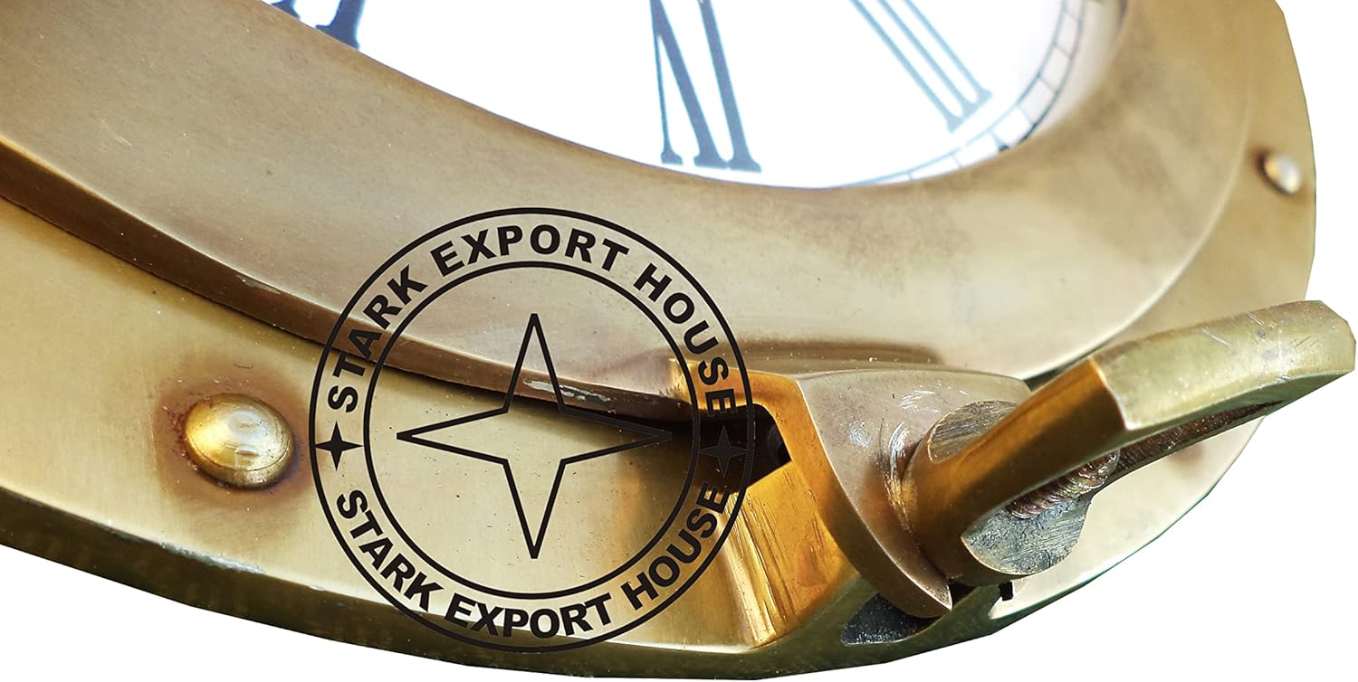 Antique Nautical Navigation Marine Ship Brass Porthole Clock Solid Brass Wall 15 Inch Best for Gift (K RY)