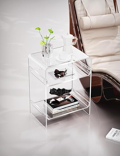 Miniatura 71 de Mesa de tocadiscos de acrílico con estante de almacenamiento, mesa auxiliar transparente (naranja, grande) Naranja,Negro -,Claro,Azul