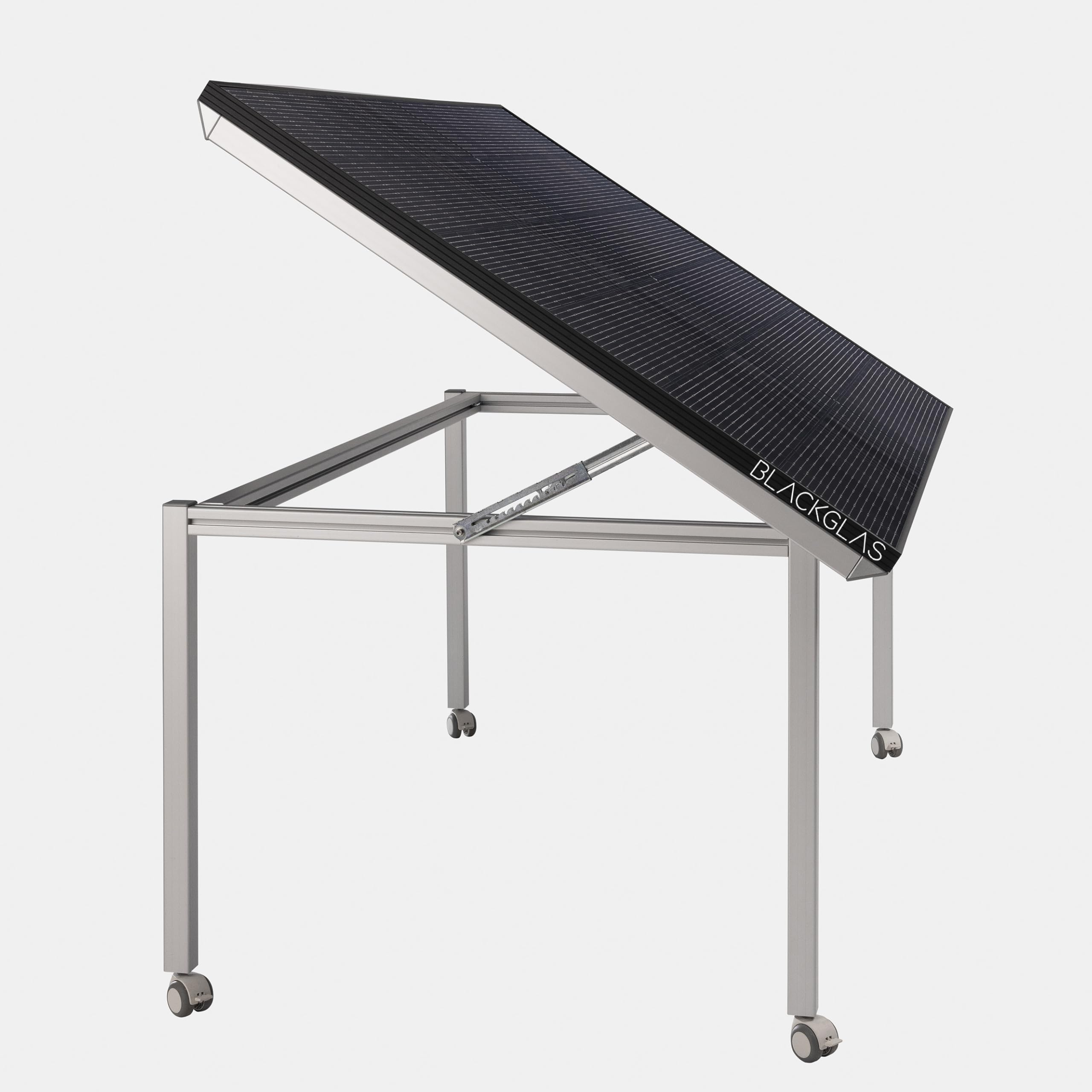 Balkonkraftwerk 445Wp Solar Gartentisch VEOvoltPRO mit Rollen, Full Black Solarmodul, 600W Wechselrichter mit App, 5m Kabel, Verstellbarer Winkel, Plug & Play, Vormontiert, Made-in-Germany