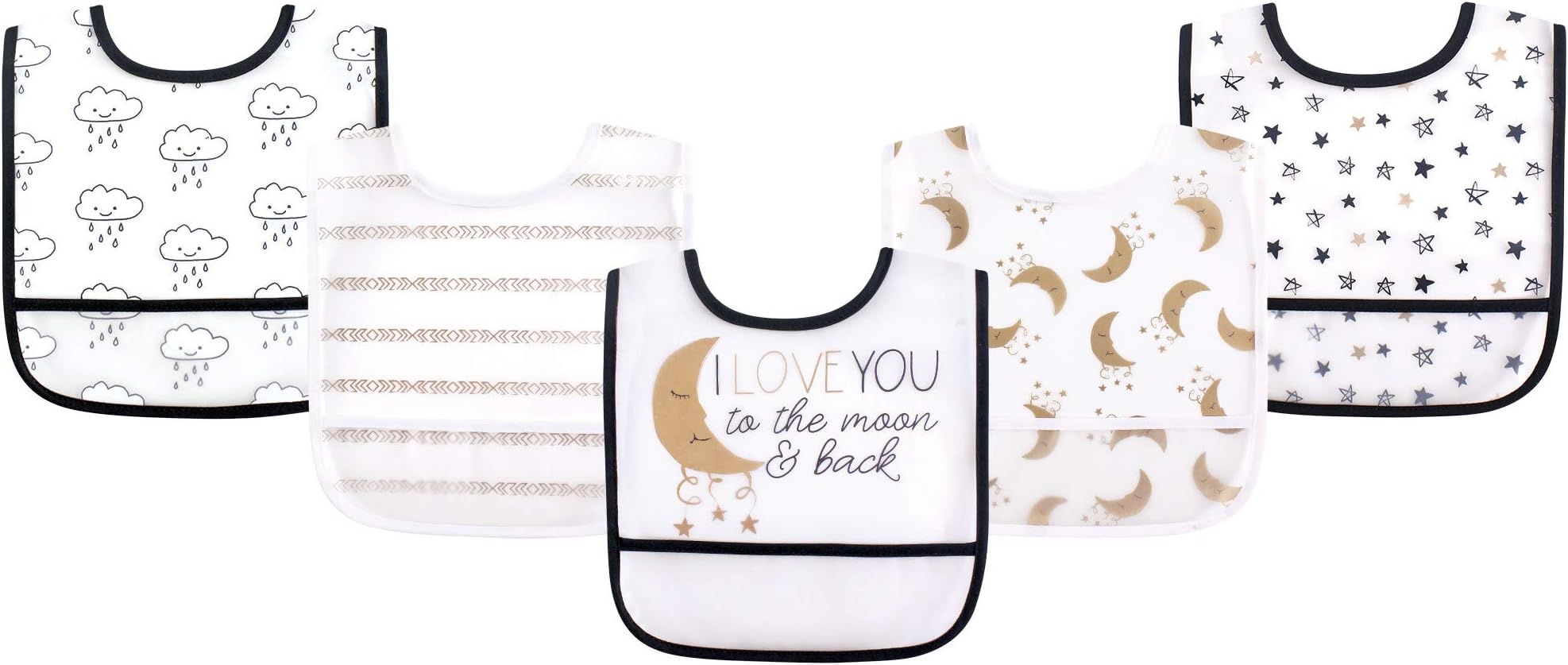 Yoga Sprout Waterproof Bibs, 5 Pack, Metallic Moon