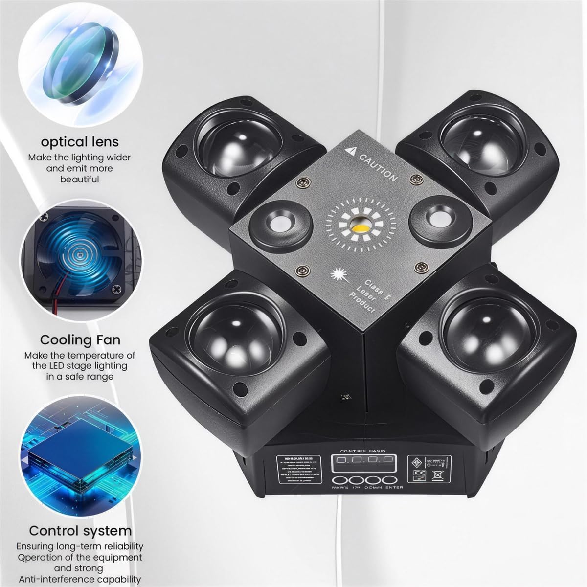 Moving Head DJ Light with Remote Control 4 Arms RGBW Home Party Disco Light with Sound Active DMX Strobe Beam Lighting for Halloween Christmas