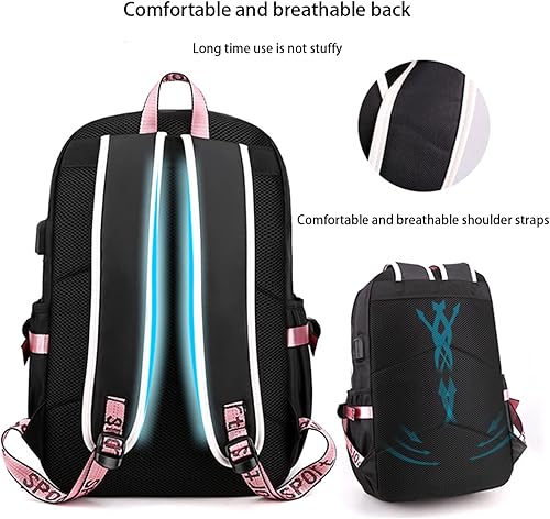 Miniatura 5 de KUJIAPIN Mochila para niños y niñas, escuela secundaria, estudiantes, mochila para exteriores, Negro Rosa, Mochilas Daypack