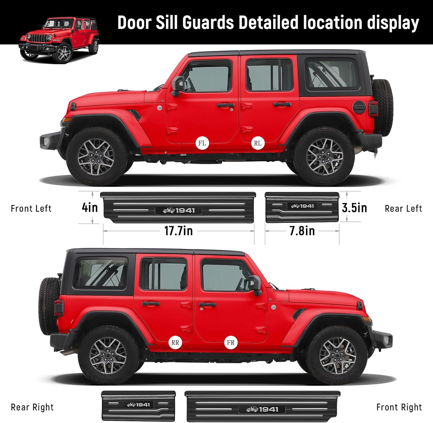 YOJOJOCO Door Sill Guards Compatible with Jeep Wrangler JL JLU 2018-2026 & Gladiator JT 2020-2026 Accessories Stainless Steel Material Black Brushed Texture Front and Rear Door Sill Protector