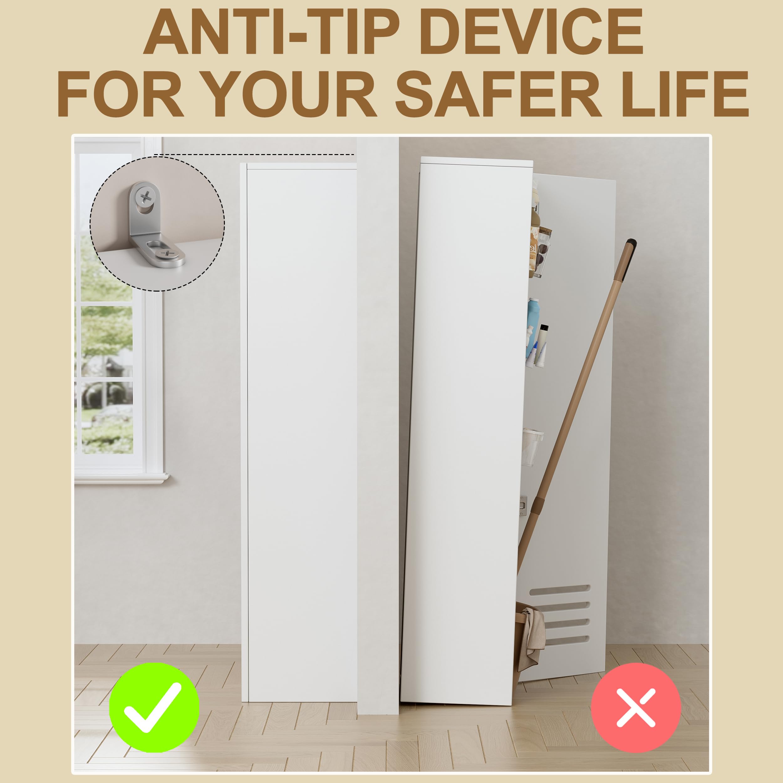 Armadietto per Scopa e Paletta,Armadio Multiuso per Scope, Pratico Armadio per Aspirapolvere con Ripiani e Asta, Ventilazione,Armadietto per la Pulizia in Legno,Mobile Porta Scope,160*40*30cm,Bianco