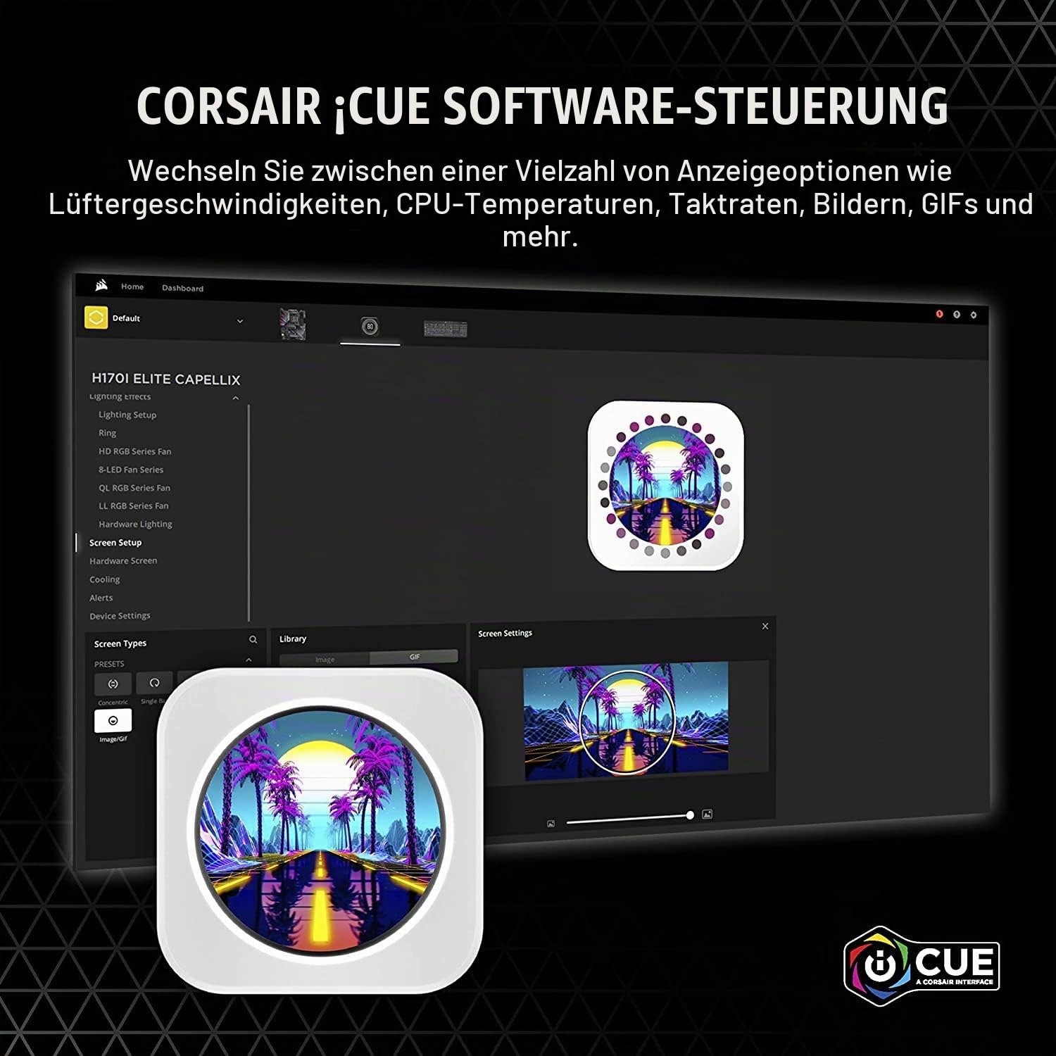 Corsair iCUE Elite CPU-Kühler LCD-Display Upgrade-Kit (IPS-LCD-Bildschirm mit anpassbarer Anzeige, 24 Bit Farbtiefe, 16,7 Millionen Farben, Ring mit 24 RGB-LEDs, Kompatibel mit iCUE Software) Weiß