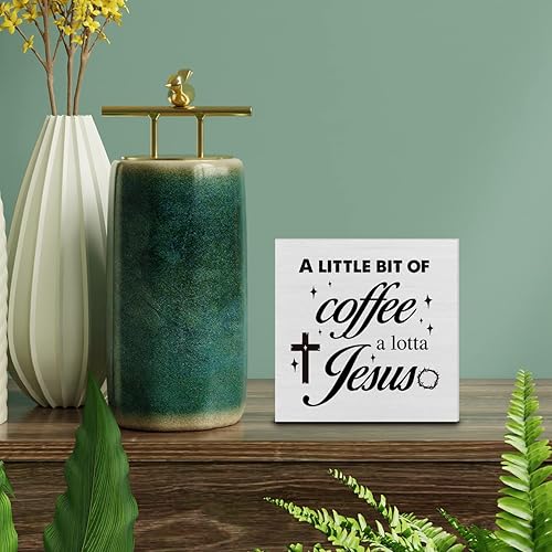 Miniatura 3 de Letrero de madera con texto en inglés "Country a Little Bit of Coffee a Lotta Jesus" para decoración de escritorio, caja de madera para amantes del