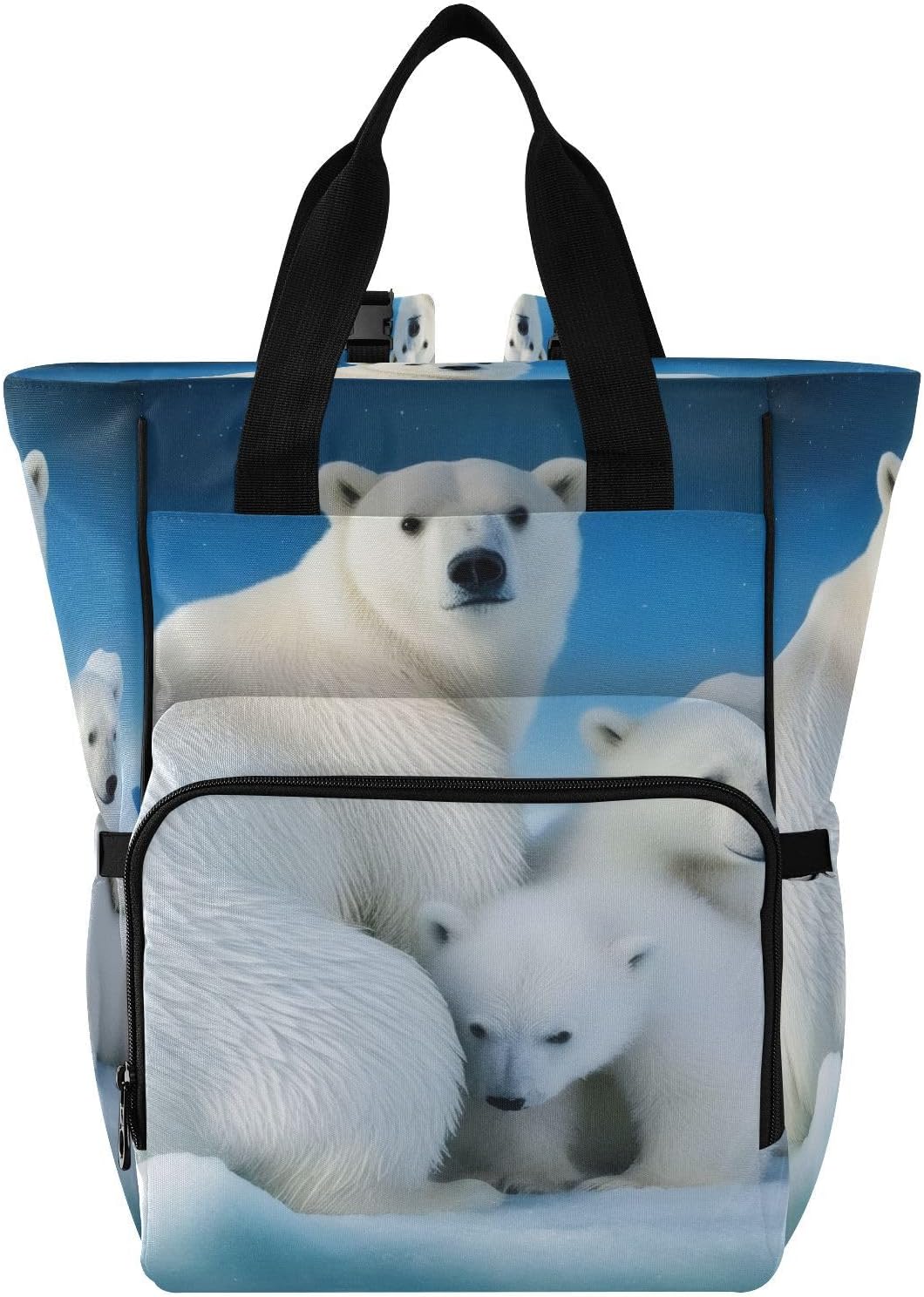Cute Polar Bear Diaper Bag Backpack, Unisex Travel Baby Backpack Diaper Bags with Stroller Straps & Pacifier Case, Large Capacity Waterproof Diaper Backpack