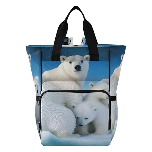 YANENDIE Cute Polar Bear Diaper Bag Backpack, Unisex Travel Baby Backpack Diaper Bags with Stroller Straps & Pacifier Case, Large Capacity Waterproof Diaper Backpack