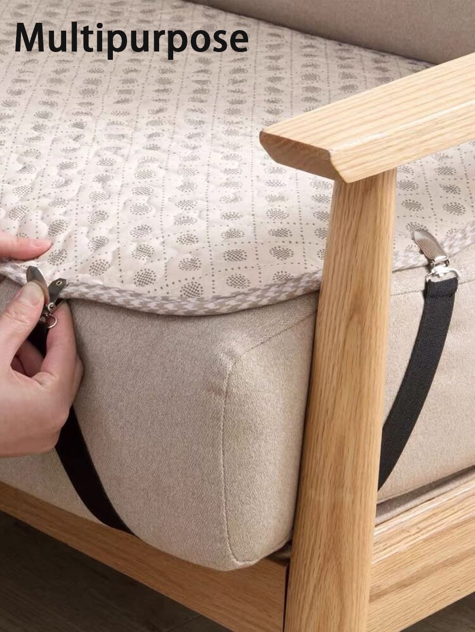 Qufiiry 4 stuks Verstelbare bedbevestigingen, lakenspanners met metalen clips, zwarte bedlakenspanners, driehoekige bedlakenspanners voor bedlinnen, matras, sofa, strijkplank