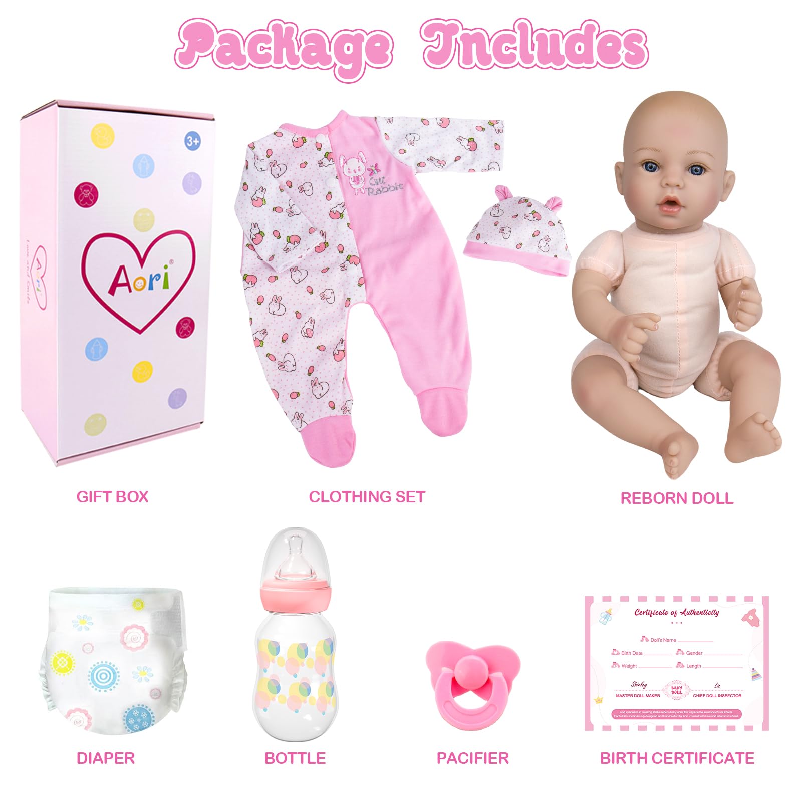 Muñecas realistas de bebé Reborn – Muñeca de bebé realista de 18 pulgadas hecha a mano con traje rosa y certificado de nacimiento – Cuerpo pesado para juegos de rol, regalo para niños a partir de 7