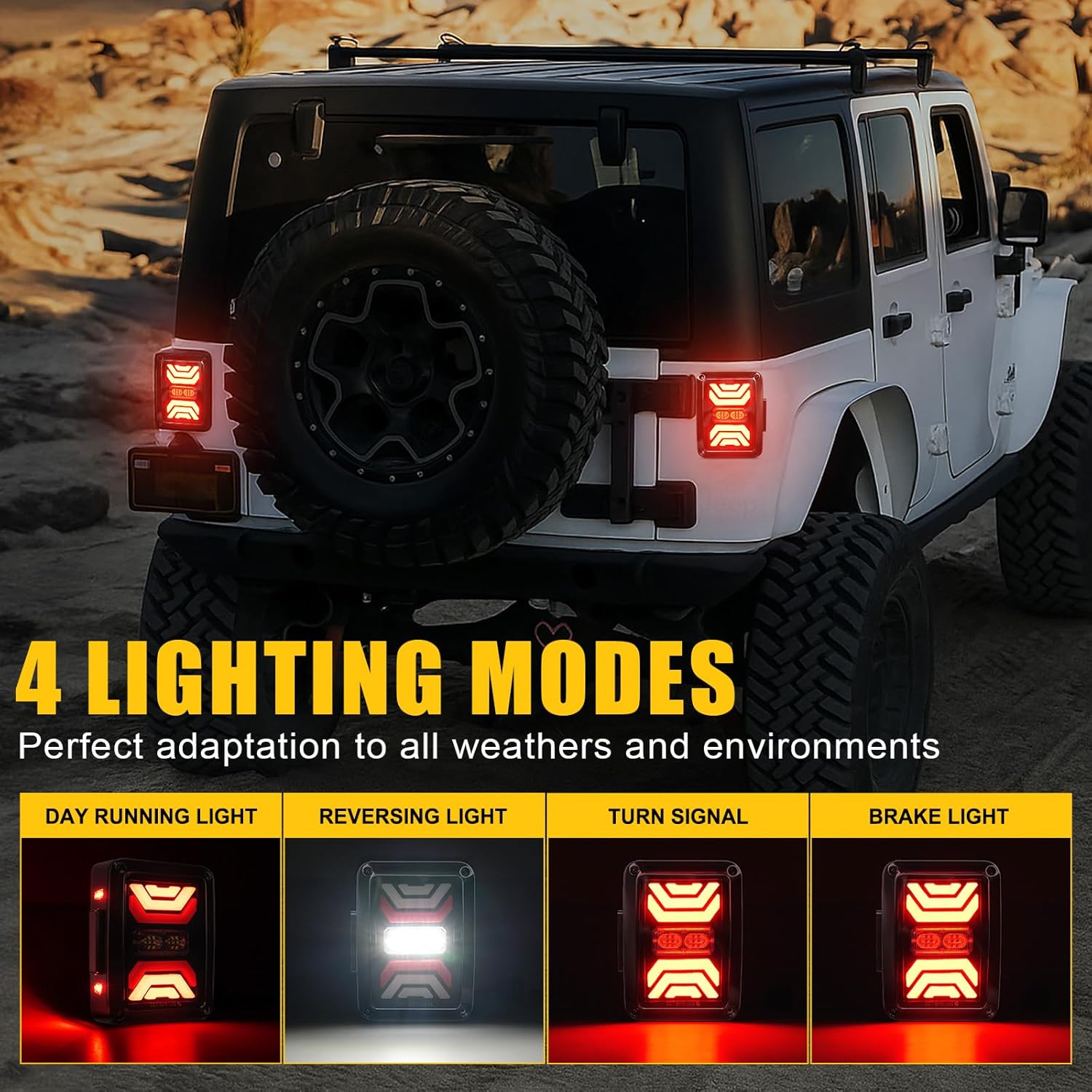 LED Tail Lights Compatible with 2007-2018 Jeep Wrangler JK JKU Sport Sahara Rubicon,DOT Approved Super Bright Reverse,Plug&Play Brake Turn Signal Running Lights,2 PCS