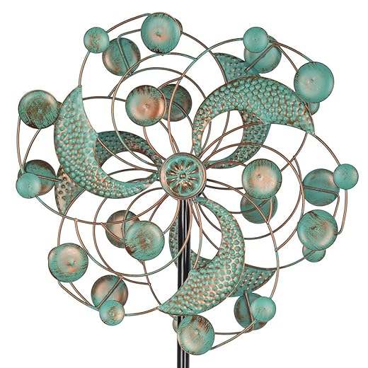 DREAMYSOUL Wind Spinner, Kinetic Wind Spinners Outdoor Metal, Garden Spinner for Yard Outside Patio Lawn Decor (Green & Cooper)