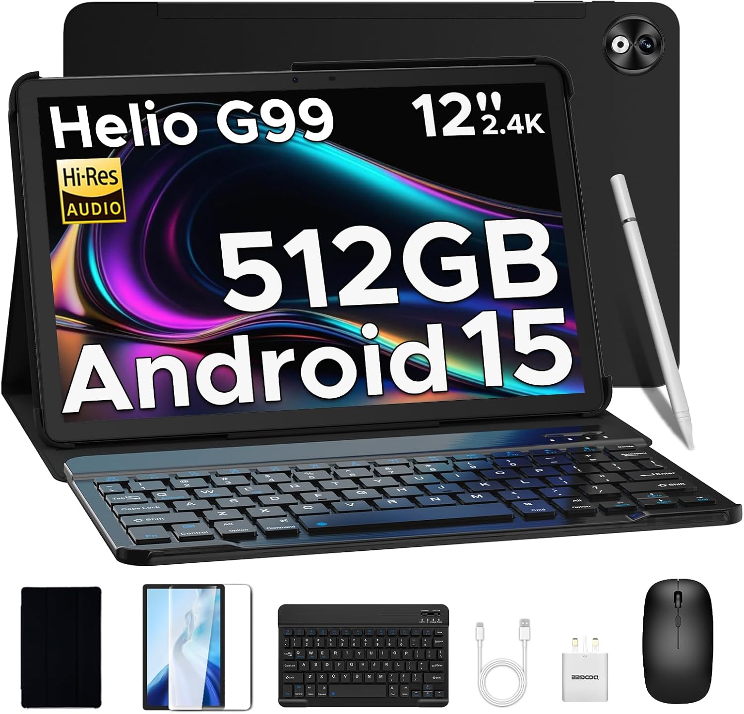 DOOGEE T40PRO 12 inch Tablet 4G With SIM Card Slots, 2.4K Display&10800mAh Battery, Android 15 Tablet, 20GB+512GB/2TB, 6nm Helio G99, Hi-Res Speaker, Tablets With Keyboard/Mouse/Case/Pen, Bl