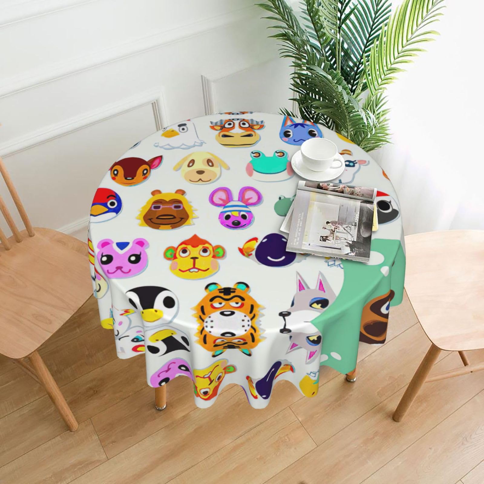 VCzsdff Animal Print Stain Resistant Round Tablecloth 60in Family Friendly Polyester Cloth for Kids Meals