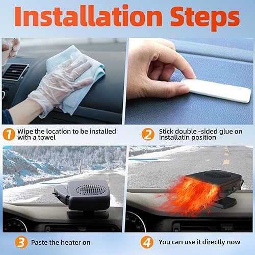 Miniatura 3 de Calentador de automóvil, descongelador y desempañador rápido portátil de 12 V 200 W, calentador 2 en 1 y ventilador frío con asa, enchufe al